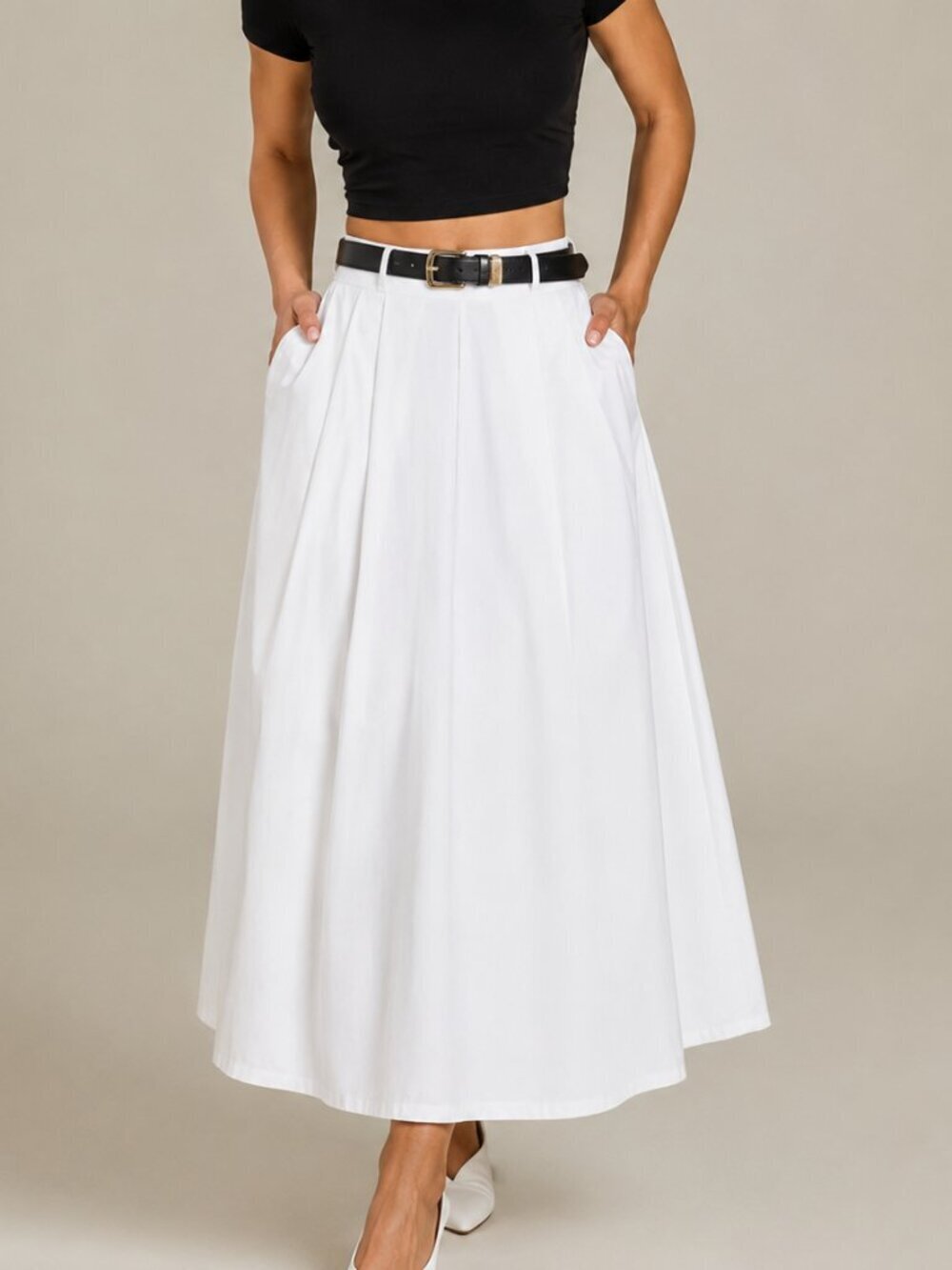 NWOT White Maxi A-Line Skirt with Pockets | Fully Lined | S